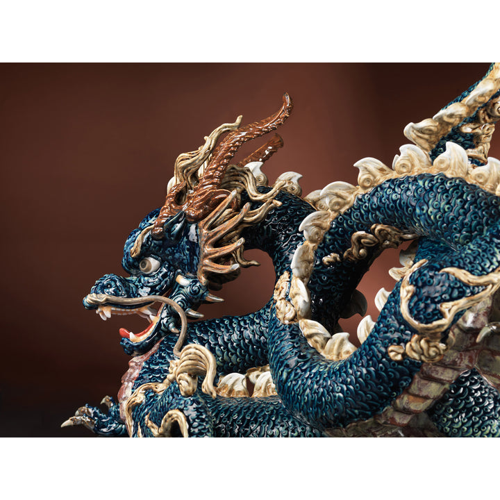 Image 3 Lladro Great Dragon Sculpture. Blue enamel. Limited Edition - 01001935