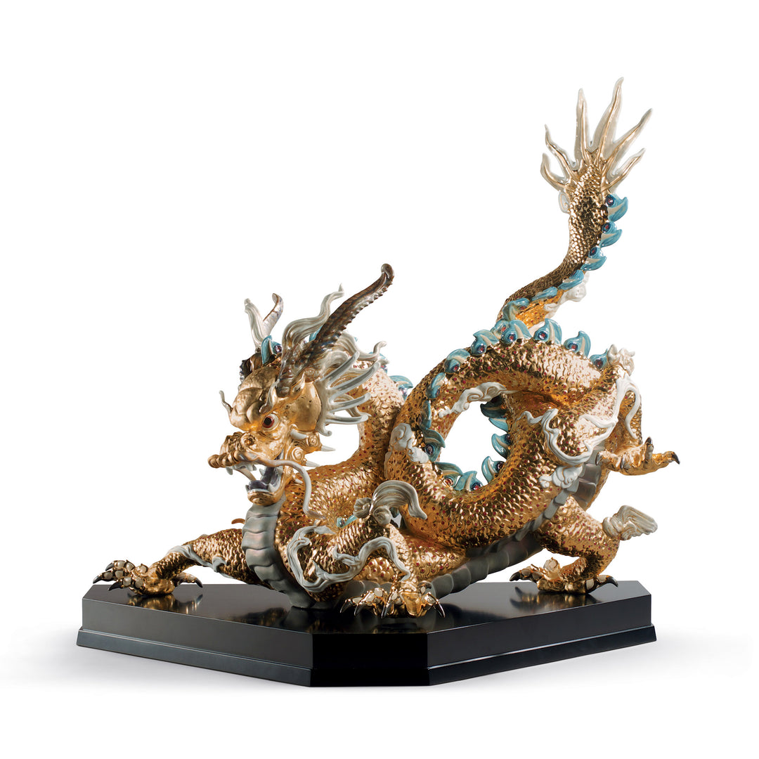 Lladro Great Dragon Sculpture. Limited Edition. Golden Lustre - 01001973