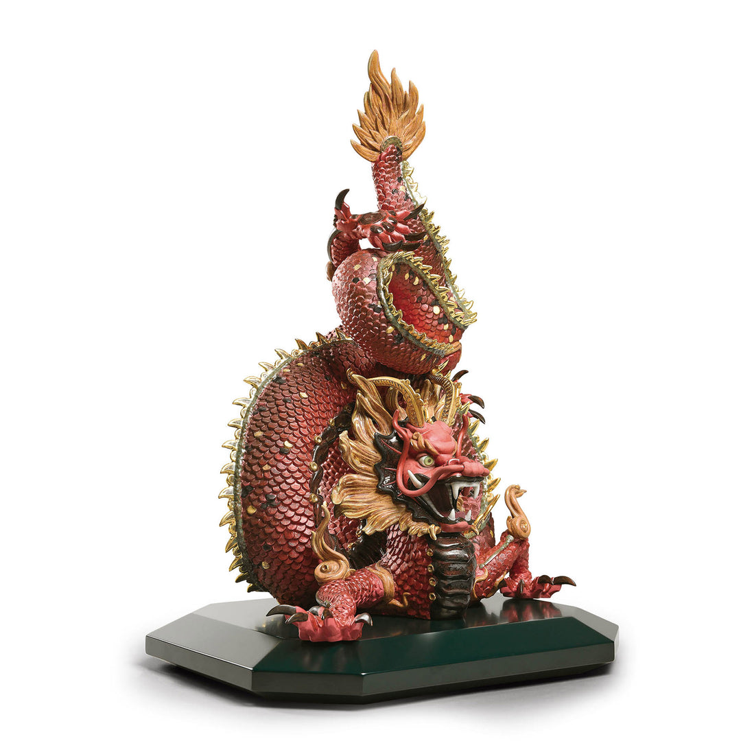 Lladro Protective Dragon Sculpture. Golden Luster and Red. Limited Edition - 01002006