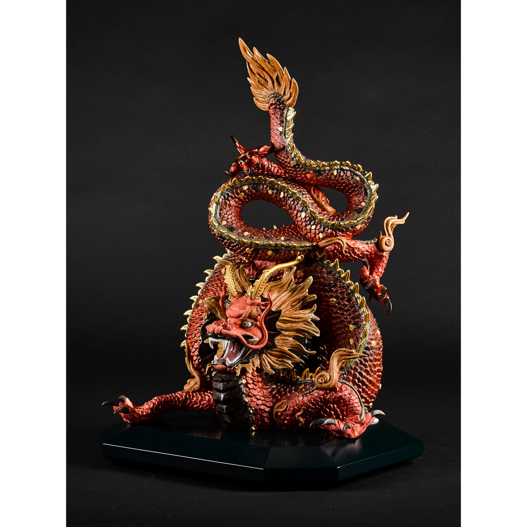 Image 2 Lladro Protective Dragon Sculpture. Golden Luster and Red. Limited Edition - 01002006