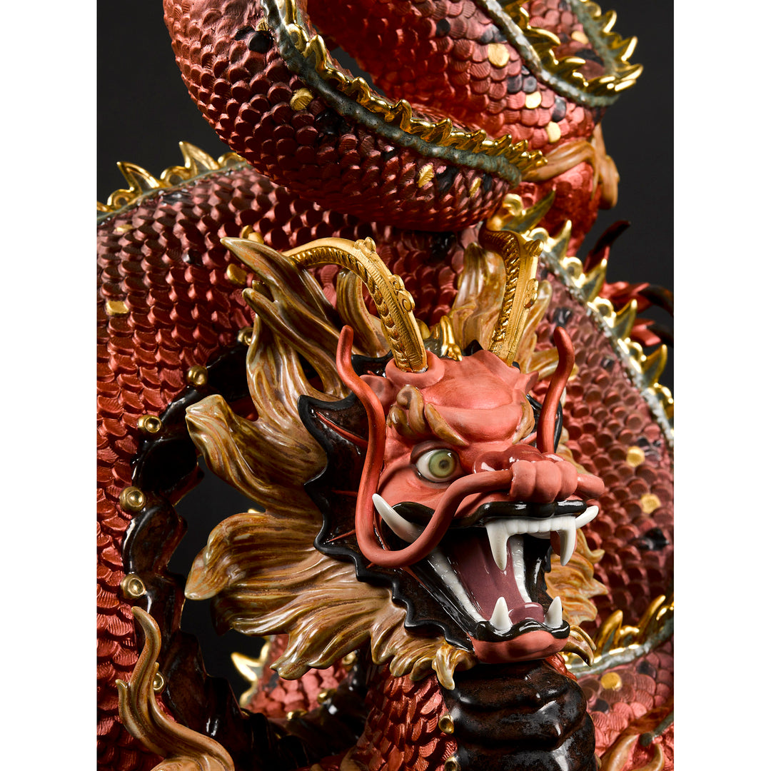 Image 3 Lladro Protective Dragon Sculpture. Golden Luster and Red. Limited Edition - 01002006