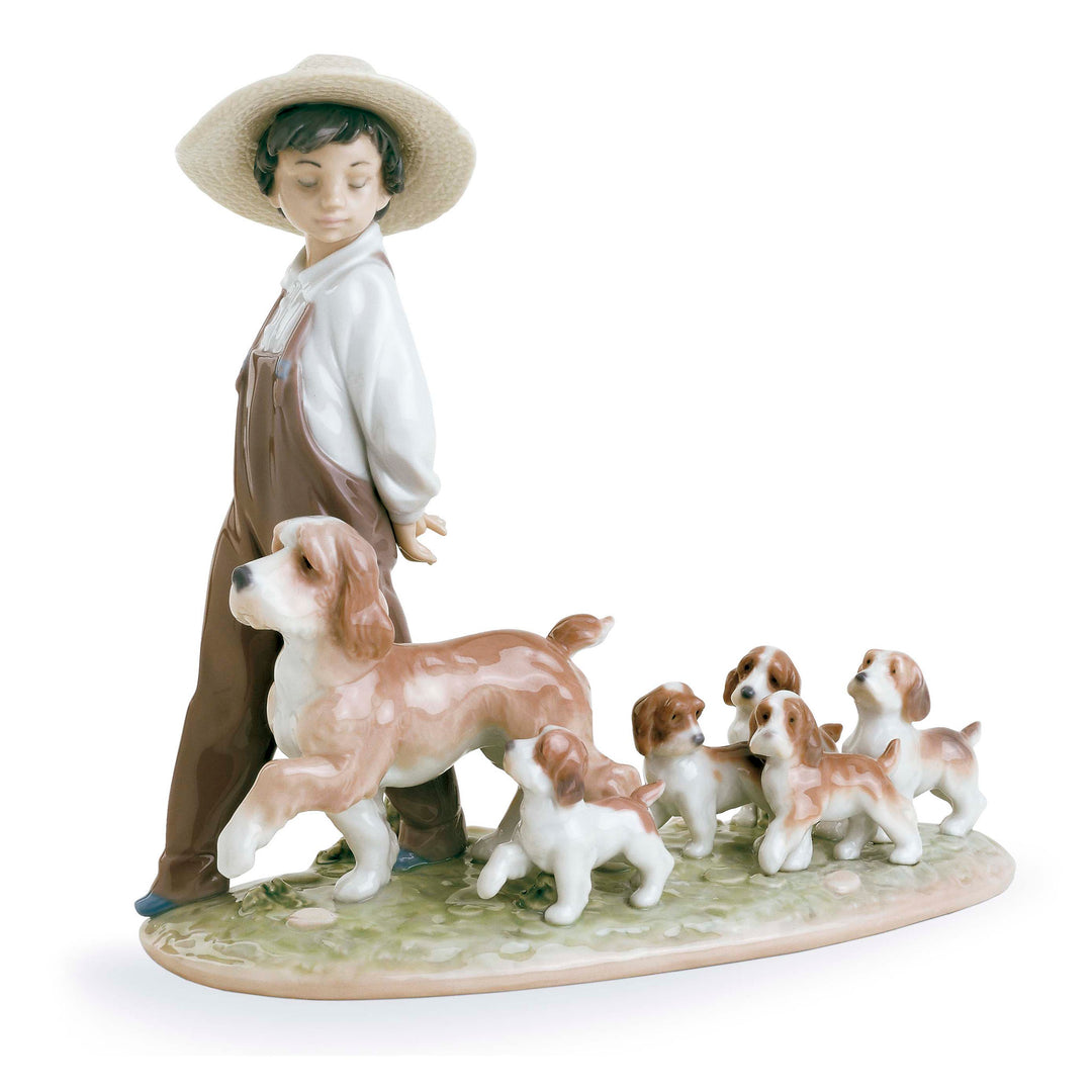 Lladro My Little Explorers Boy with Dogs Figurine - 01006828