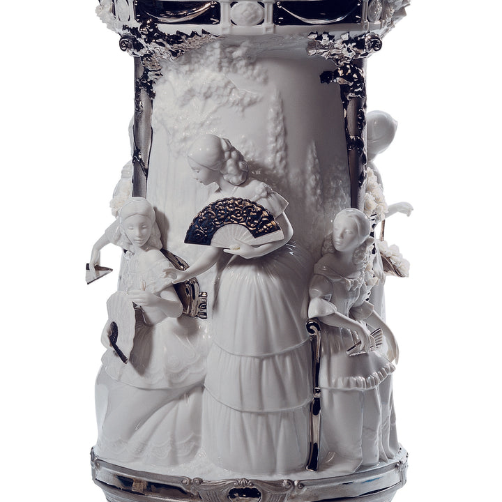 Image 2 Lladro Ladies in Garden Vase. Limited Edition. Silver Lustre - 01007035