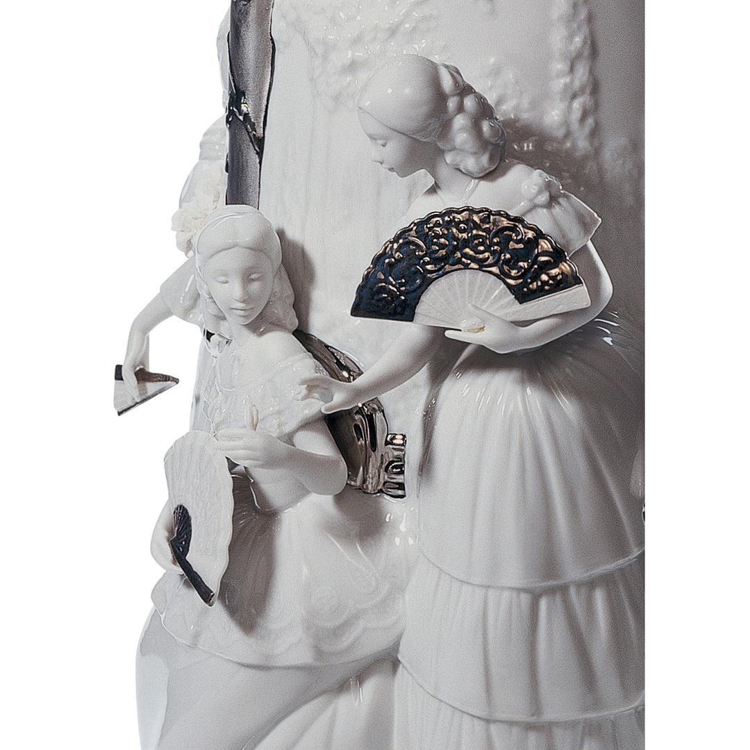 Image 3 Lladro Ladies in Garden Vase. Limited Edition. Silver Lustre - 01007035