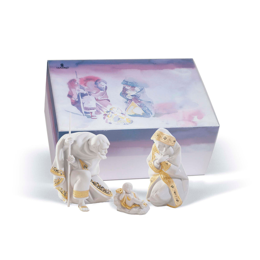 Lladro Set Silent Night Nativity Figurine Golden Lustre - 01007095