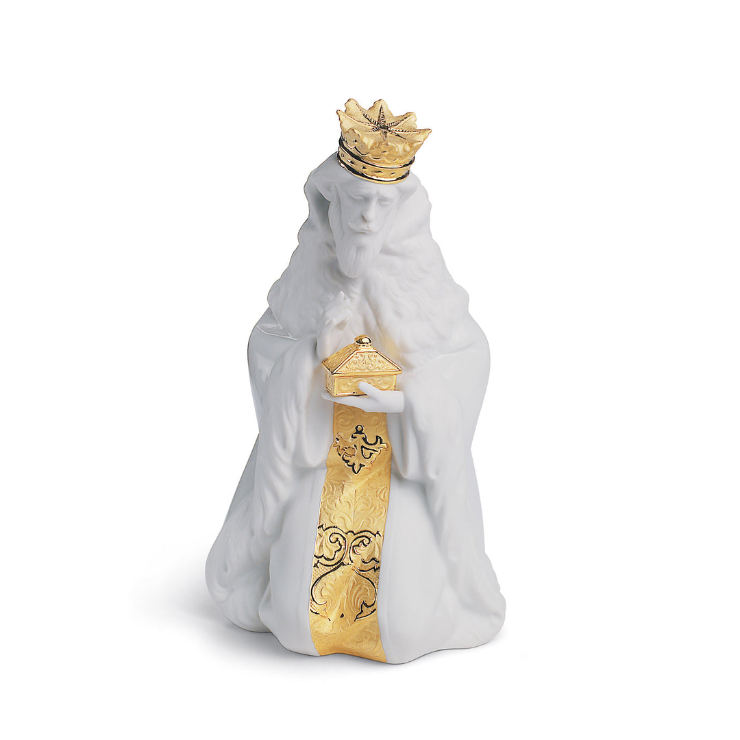 Lladro King Gaspar Nativity Figurine. Golden Lustre - 01007144