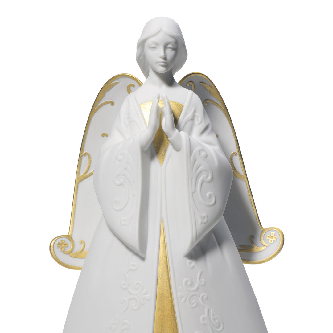 Image 2 Lladro Praying Cantata Angel Christmas Ornament. Golden Lustre - 01007729