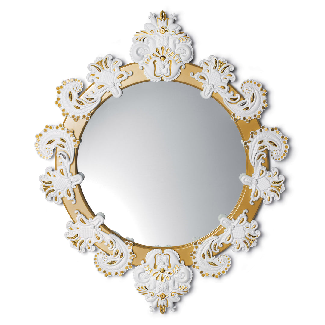 Lladro Round Wall Mirror. Golden Lustre and White. Limited Edition - 01007786