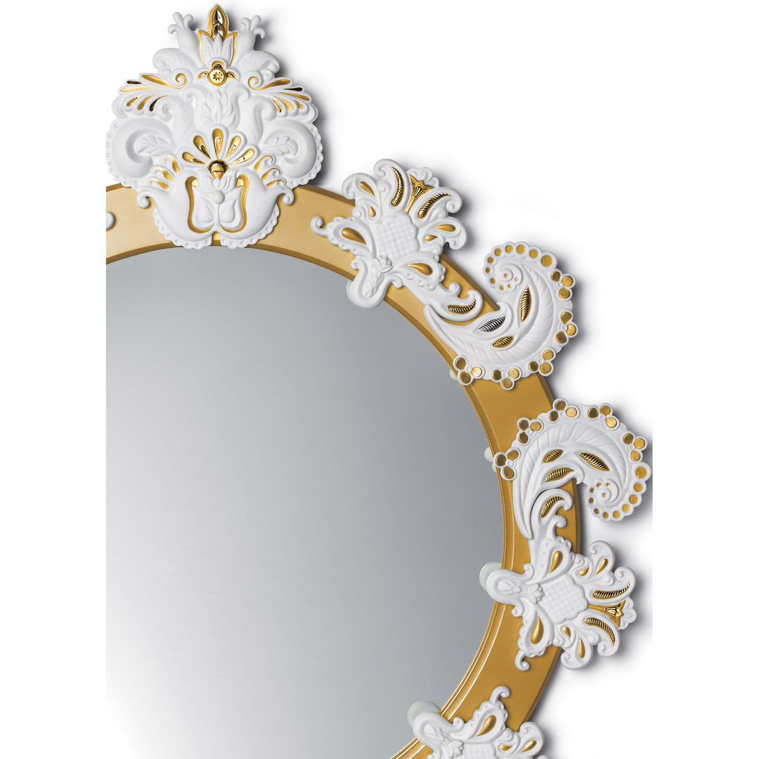 Image 2 Lladro Round Wall Mirror. Golden Lustre and White. Limited Edition - 01007786