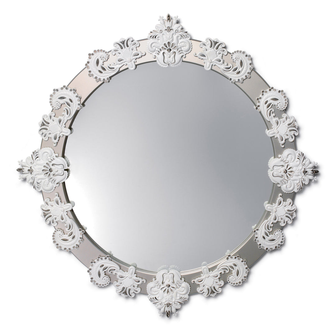 Lladro Round Large Wall Mirror. Silver Lustre and White. Limited Edition - 01007793