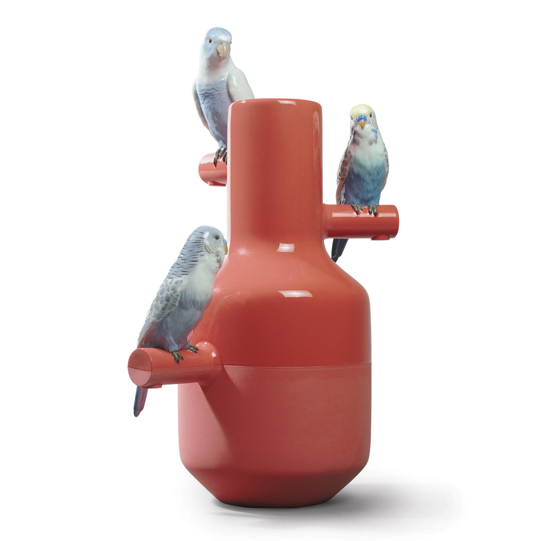 Lladro Parrot Parade Vase. Coral - 01007846