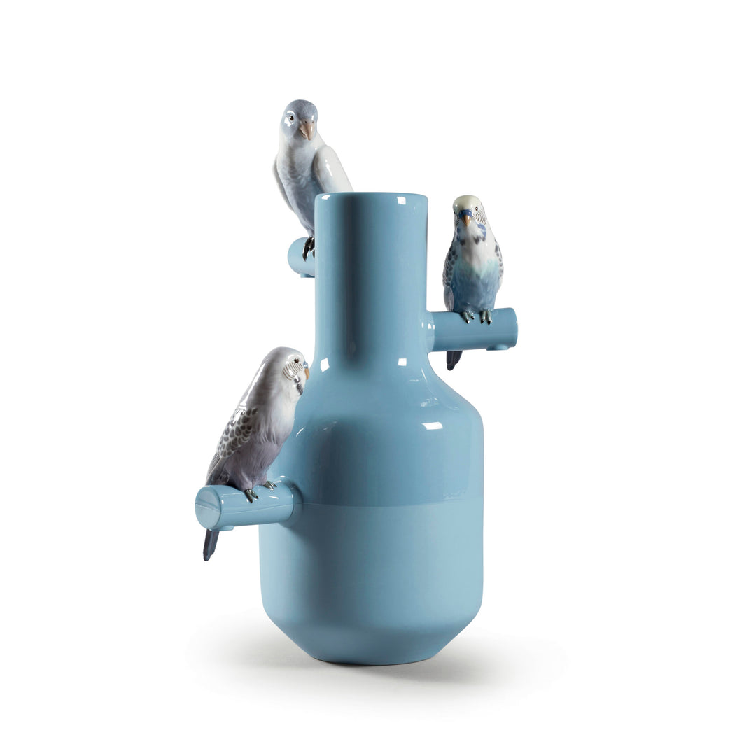 Lladro Parrot Parade Vase. Blue - 01007850