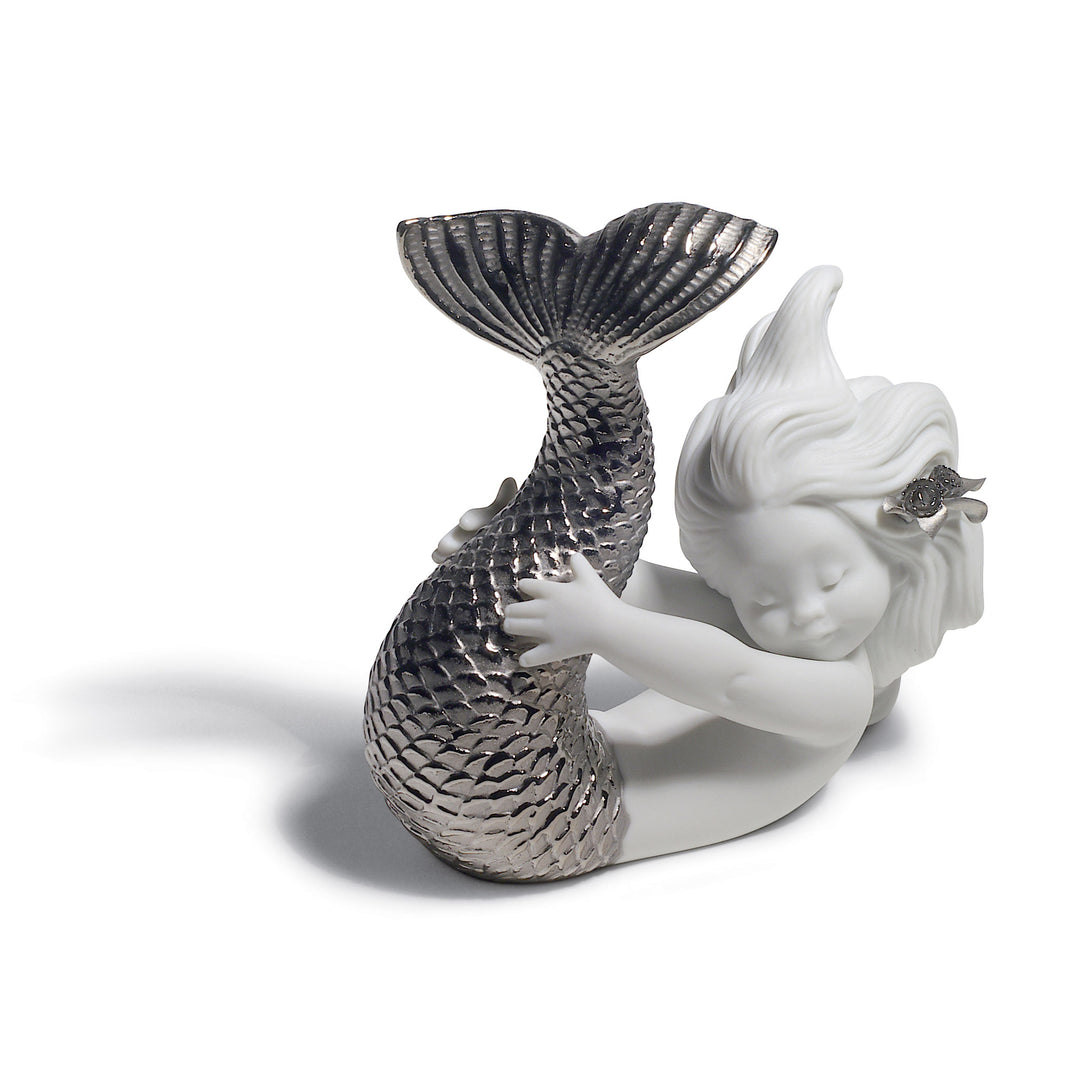 Lladro Playing at Sea Mermaid Figurine. Silver Lustre - 01008545