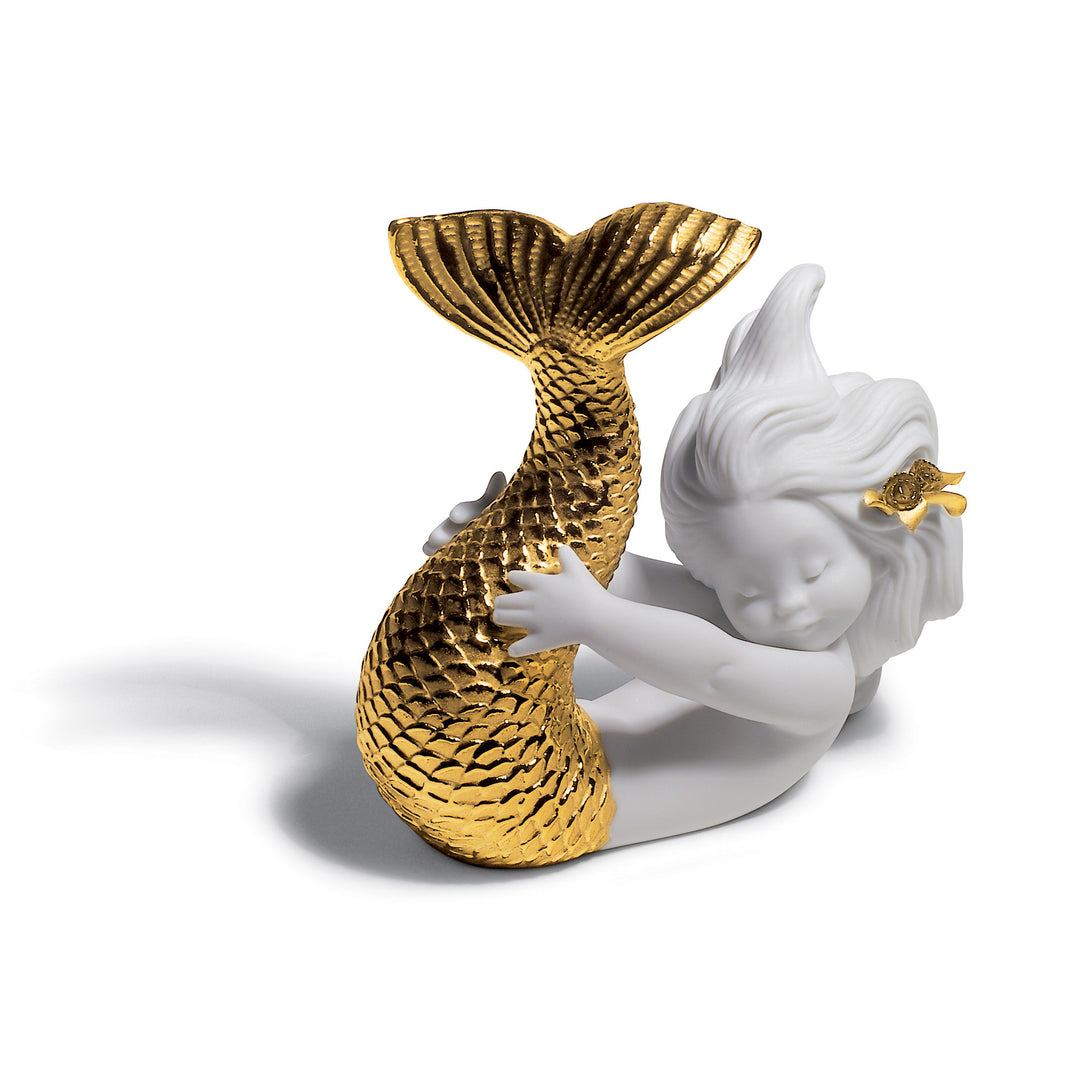 Lladro Playing at Sea Mermaid Figurine. Golden Lustre - 01008559