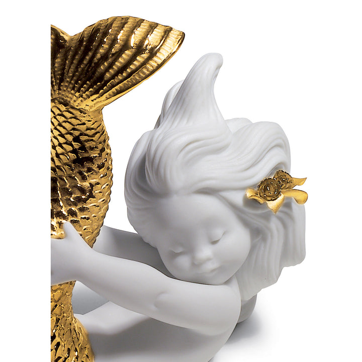 Image 2 Lladro Playing at Sea Mermaid Figurine. Golden Lustre - 01008559