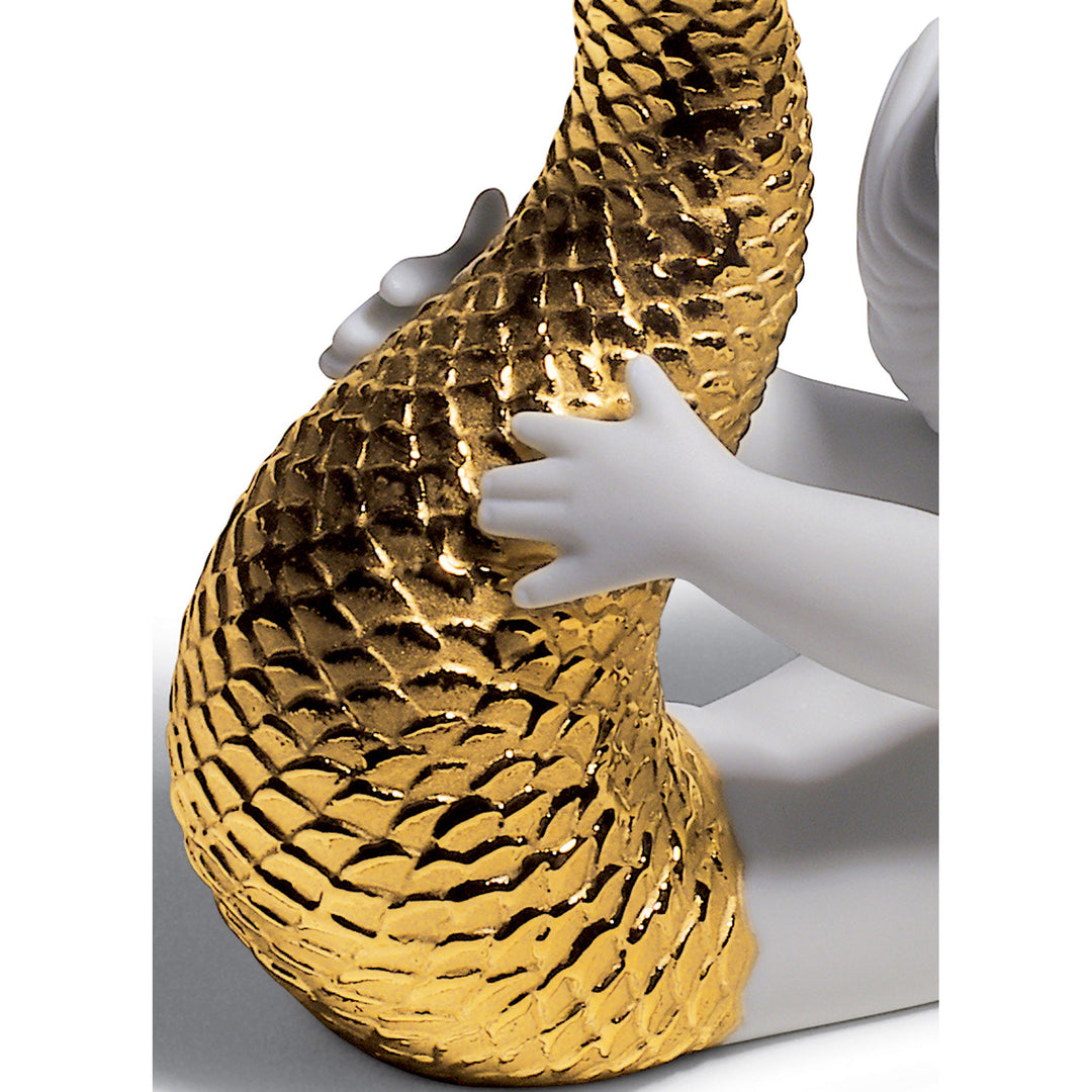 Image 4 Lladro Playing at Sea Mermaid Figurine. Golden Lustre - 01008559