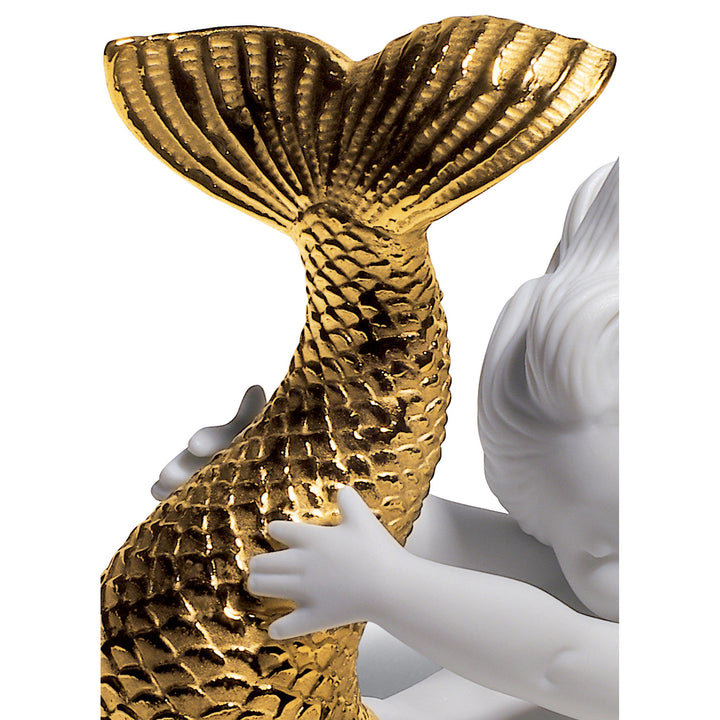 Image 5 Lladro Playing at Sea Mermaid Figurine. Golden Lustre - 01008559