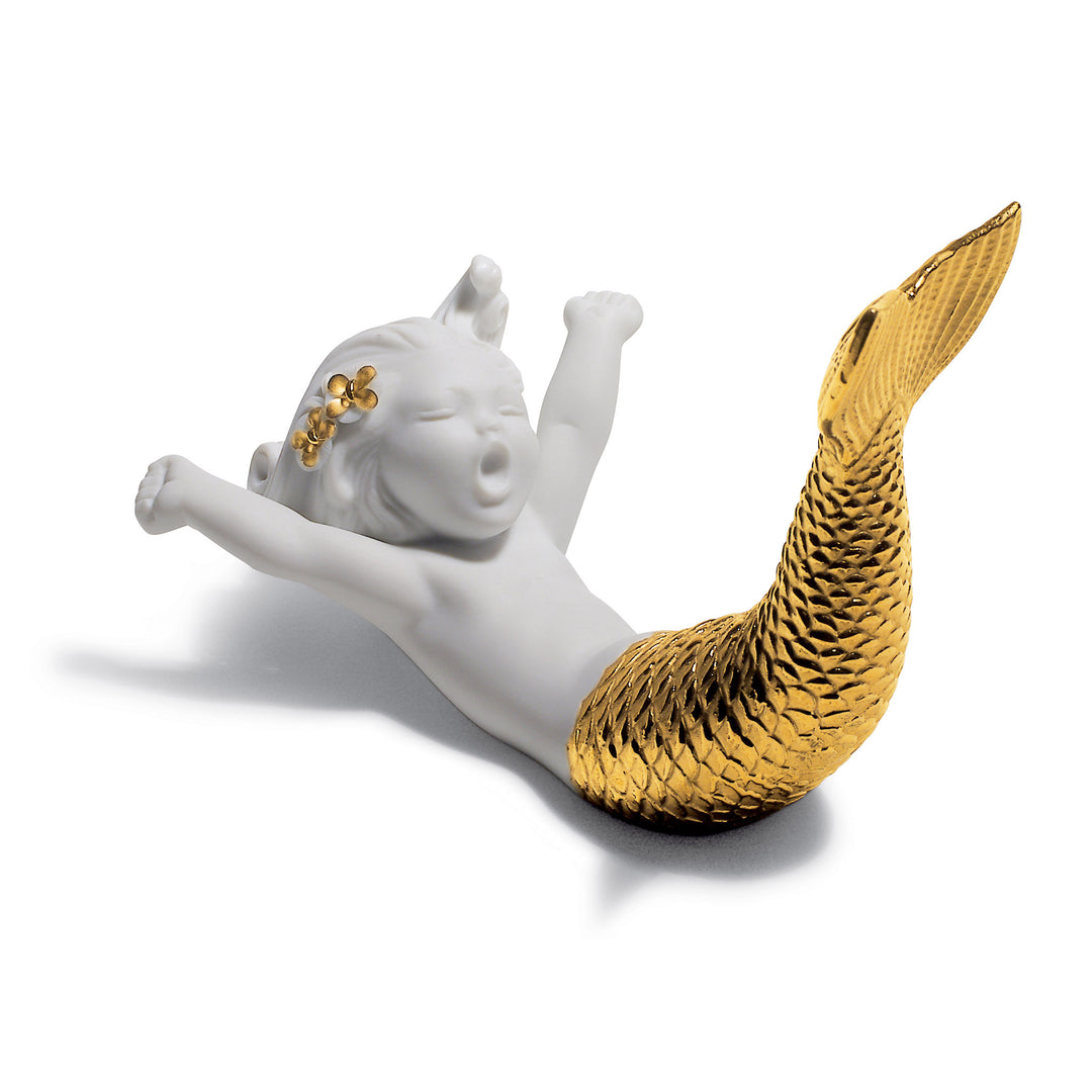 Lladro Waking up at Sea Mermaid Figurine. Golden Lustre - 01008561