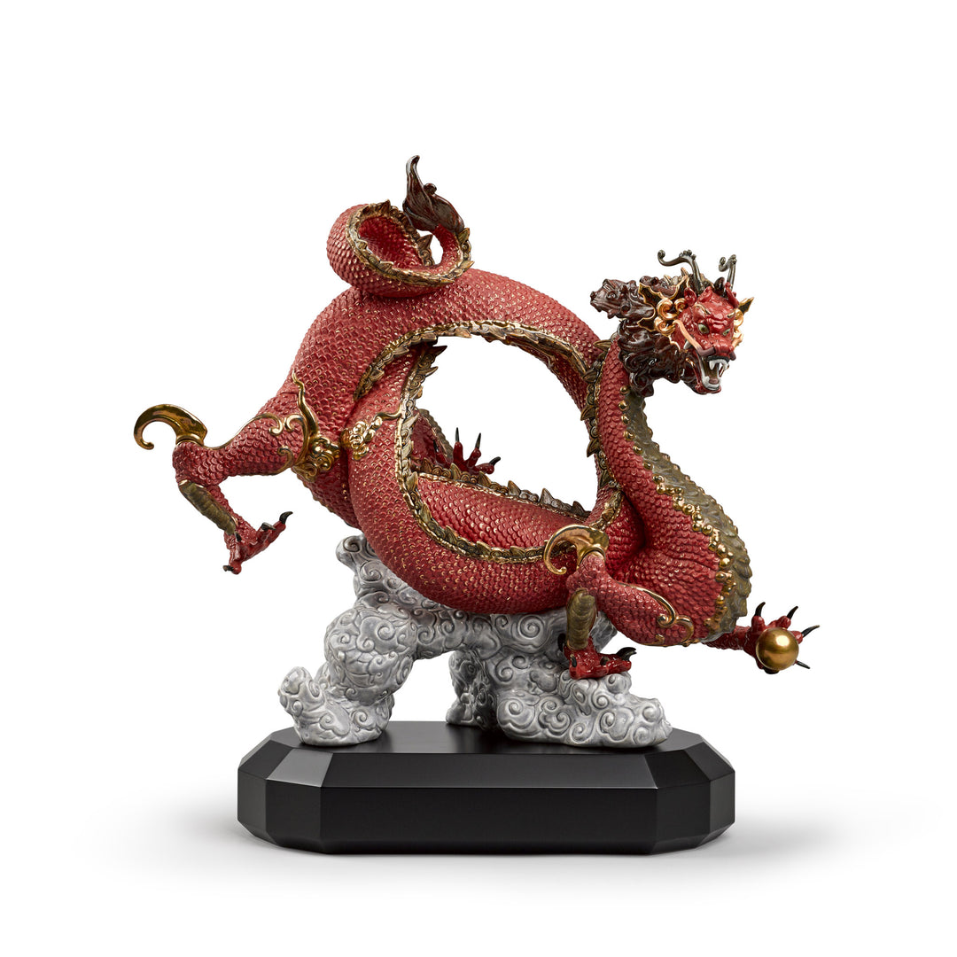 Lladro Auspicious Dragon Sculpture. Red. Limited Edition - 01008625
