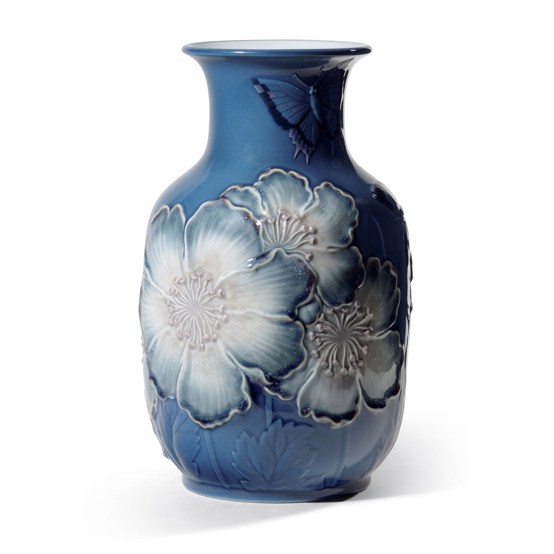 Lladro Poppy Flowers Tall Vase. Blue. Limited Edition - 01008649