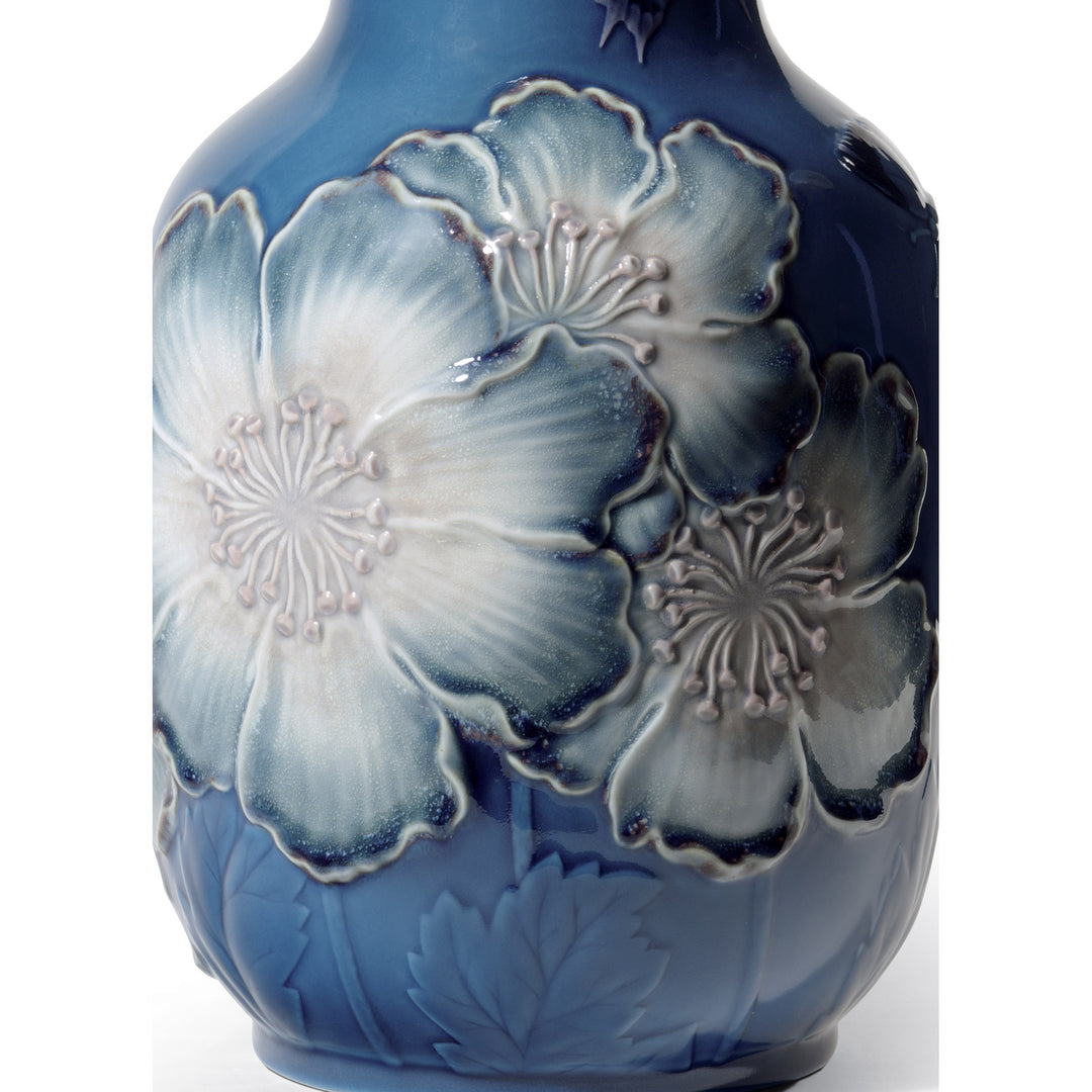 Image 2 Lladro Poppy Flowers Tall Vase. Blue. Limited Edition - 01008649