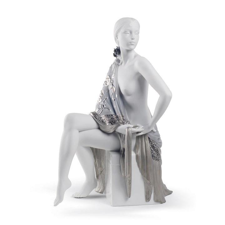 Lladro Nude with Shawl Woman Figurine. Silver Lustre - 01008673
