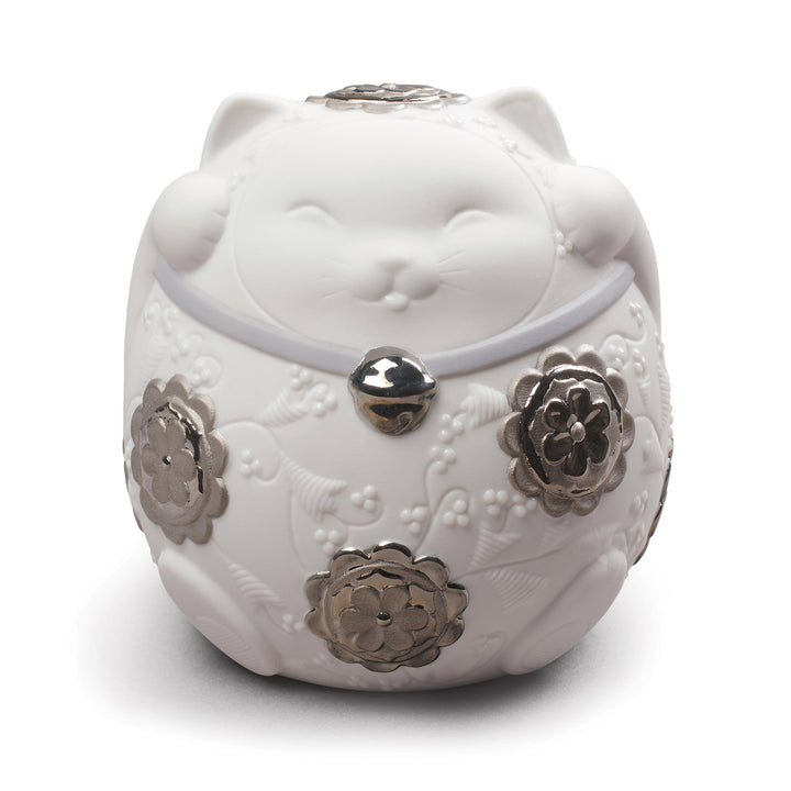 Lladro Maneki Neko II Figurine. Silver Lustre - 01009073