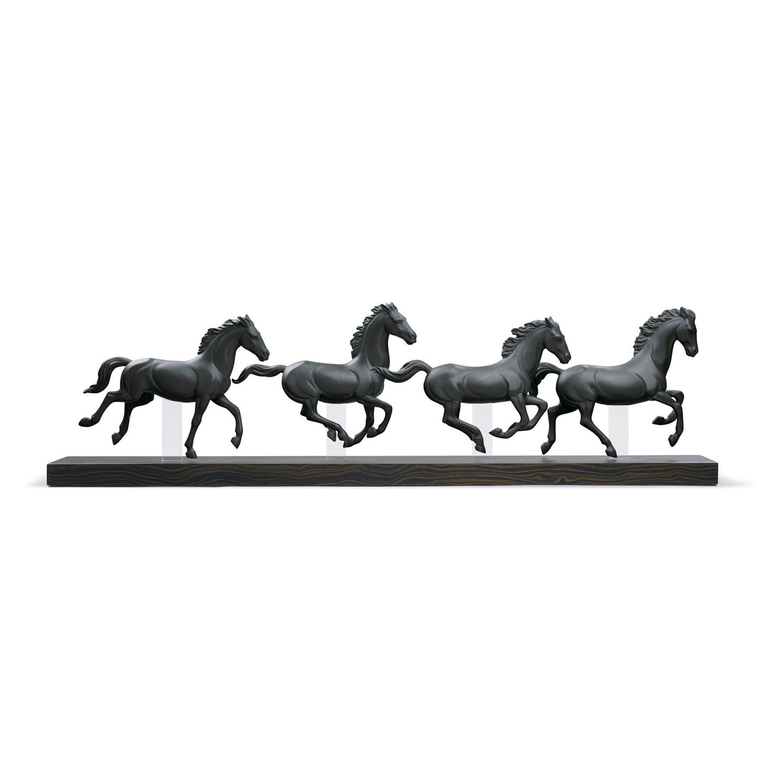Lladro Galloping Herd Horses Figurine. Black - 01009085
