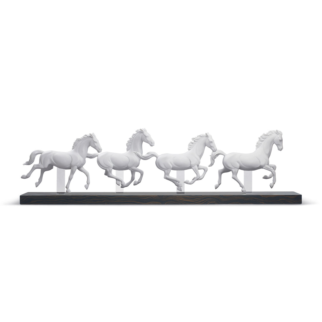 Lladro Galloping Herd Horses Figurine. White - 01009086