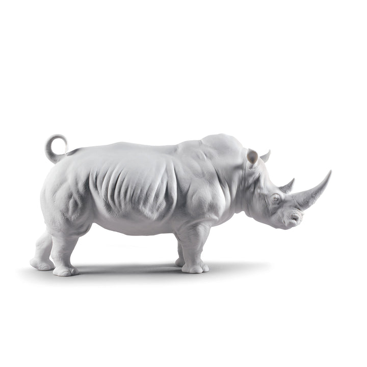 Lladro White Rhino Figurine. Matt - 01009116