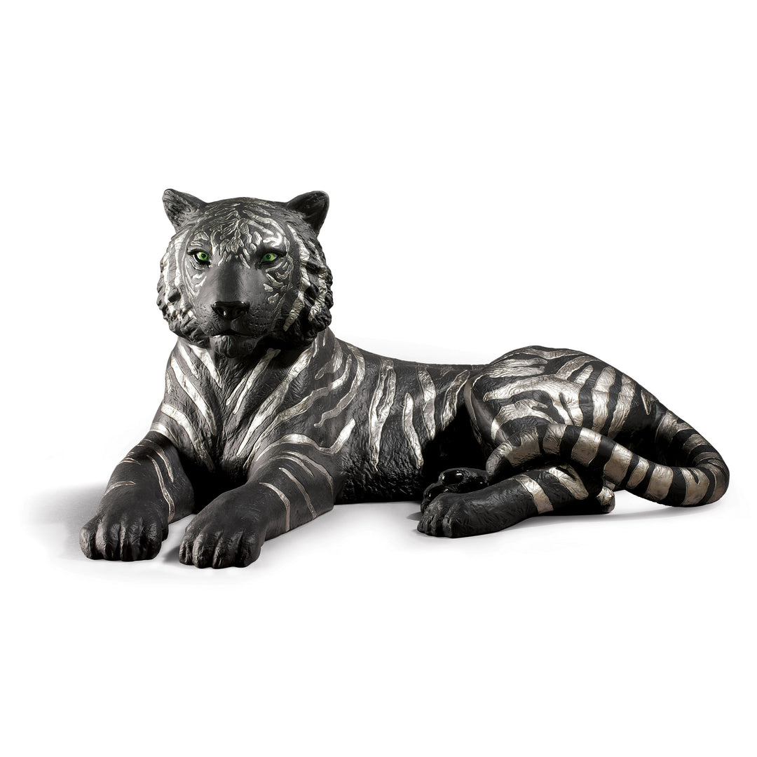 Lladro Tiger Figurine. Silver Lustre and Black - 01009261