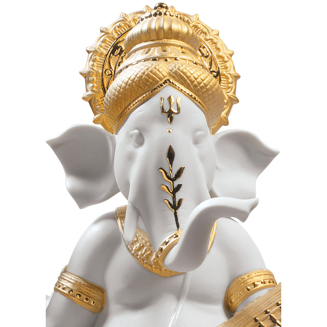 Image 2 Lladro Veena Ganesha Figurine. Golden Lustre - 01009276