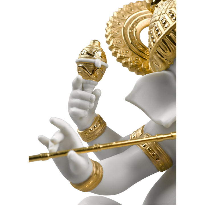 Image 2 Lladro Bansuri Ganesha Figurine. Golden Lustre - 01009277