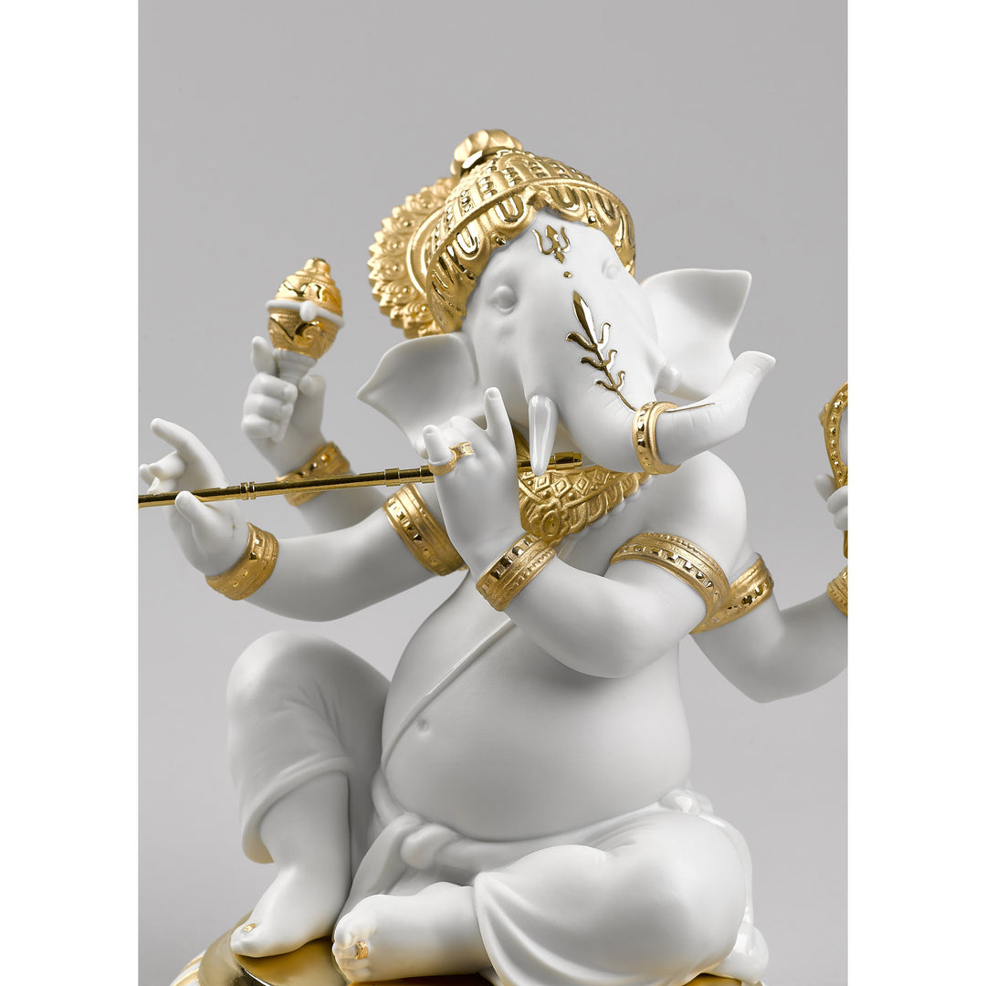 Image 3 Lladro Bansuri Ganesha Figurine. Golden Lustre - 01009277