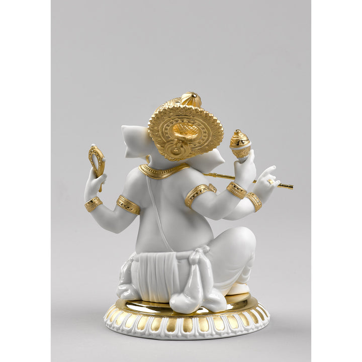 Image 4 Lladro Bansuri Ganesha Figurine. Golden Lustre - 01009277