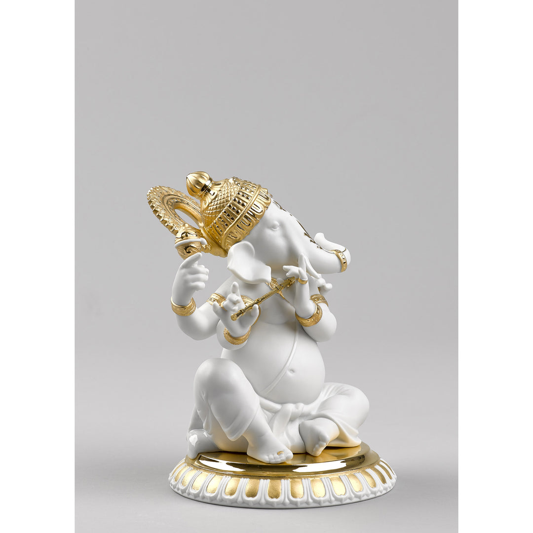 Image 6 Lladro Bansuri Ganesha Figurine. Golden Lustre - 01009277