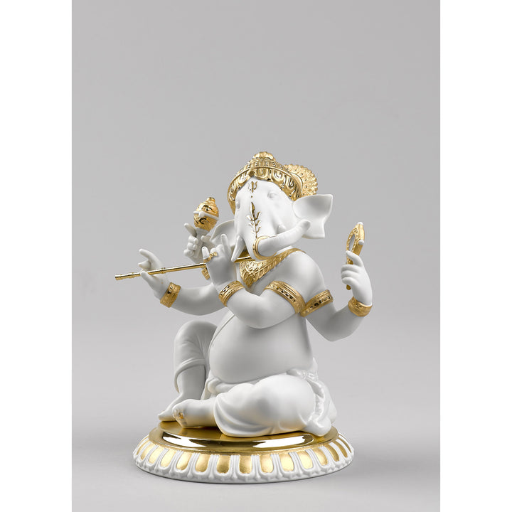 Image 7 Lladro Bansuri Ganesha Figurine. Golden Lustre - 01009277