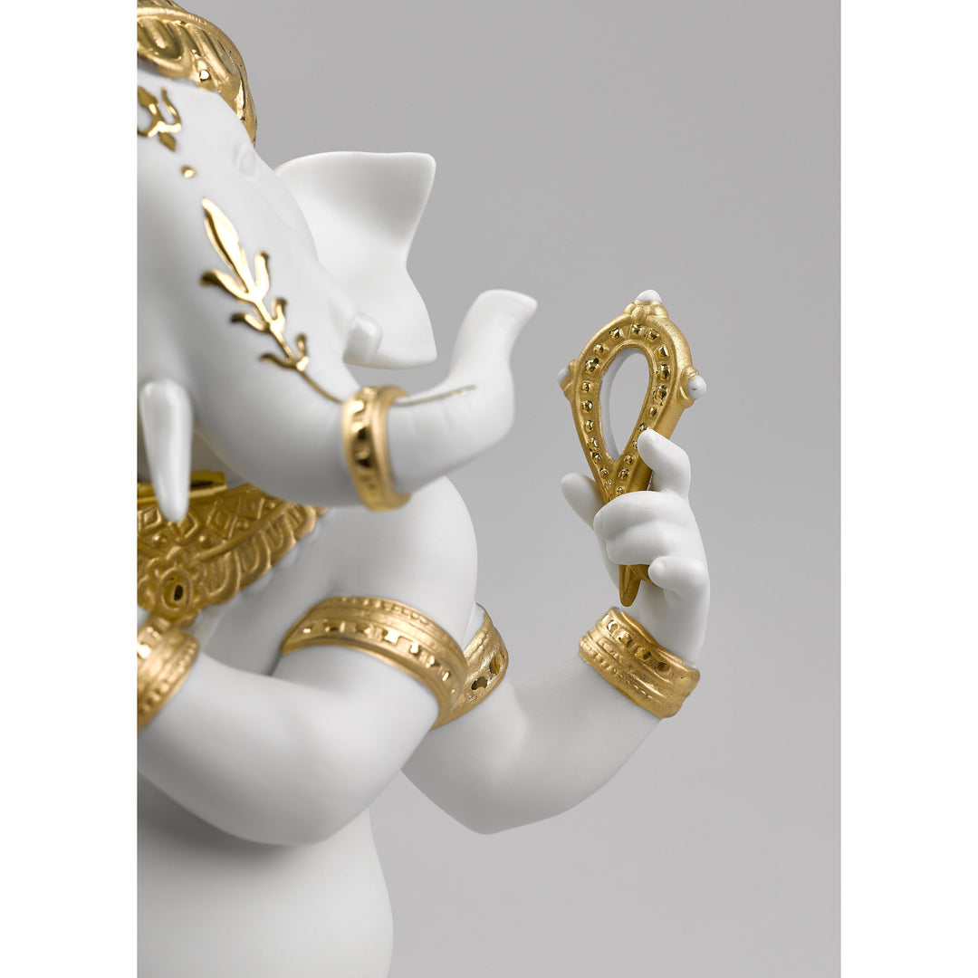 Image 8 Lladro Bansuri Ganesha Figurine. Golden Lustre - 01009277