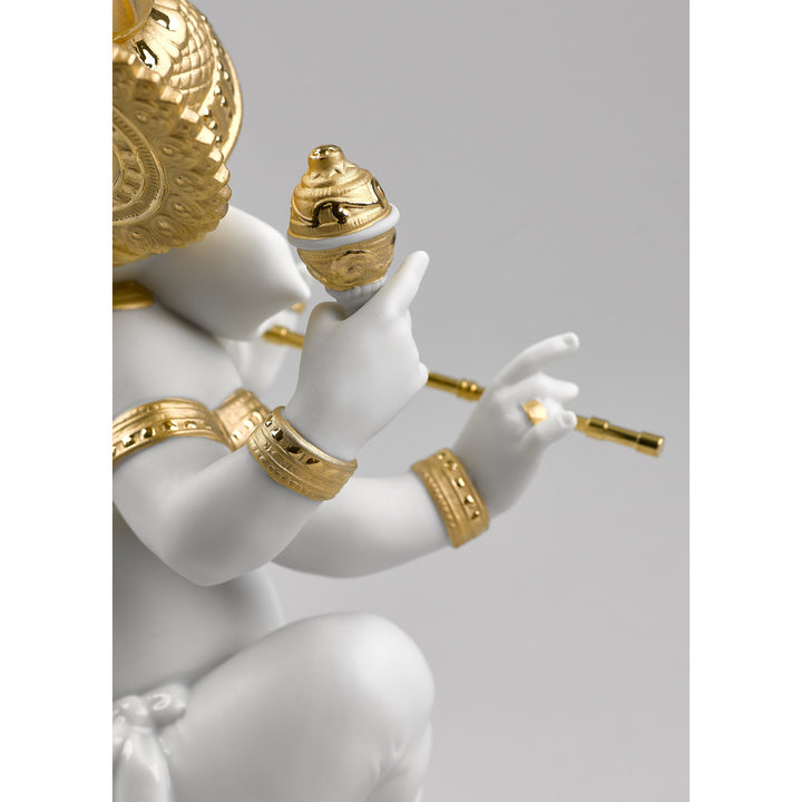 Image 9 Lladro Bansuri Ganesha Figurine. Golden Lustre - 01009277