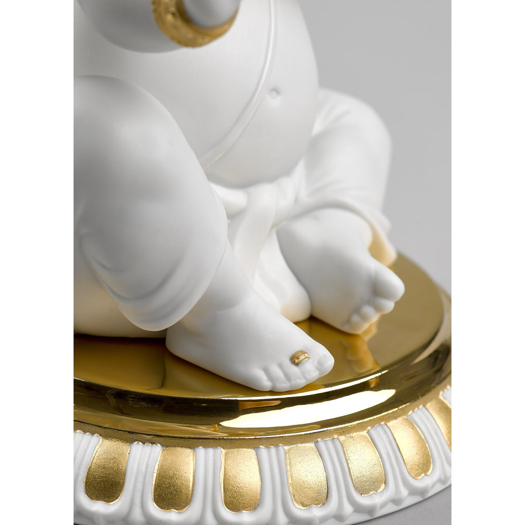 Image 10 Lladro Bansuri Ganesha Figurine. Golden Lustre - 01009277