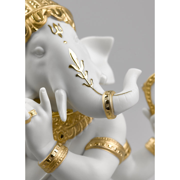 Image 11 Lladro Bansuri Ganesha Figurine. Golden Lustre - 01009277