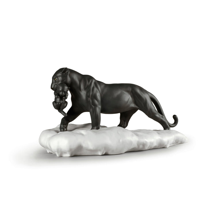 Lladro Black Panther with Cub Figurine - 01009382