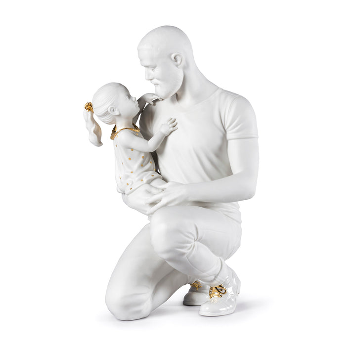 Lladro In Daddy's Arms Figurine. Golden Luster <(>&<)> White - 01009392
