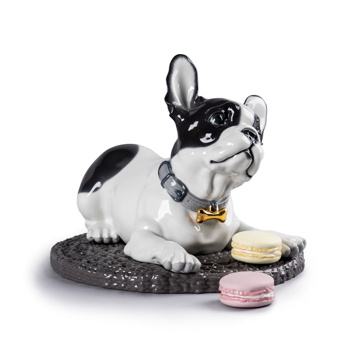 Lladro French Bulldog with Macarons Dog Figurine - 01009398