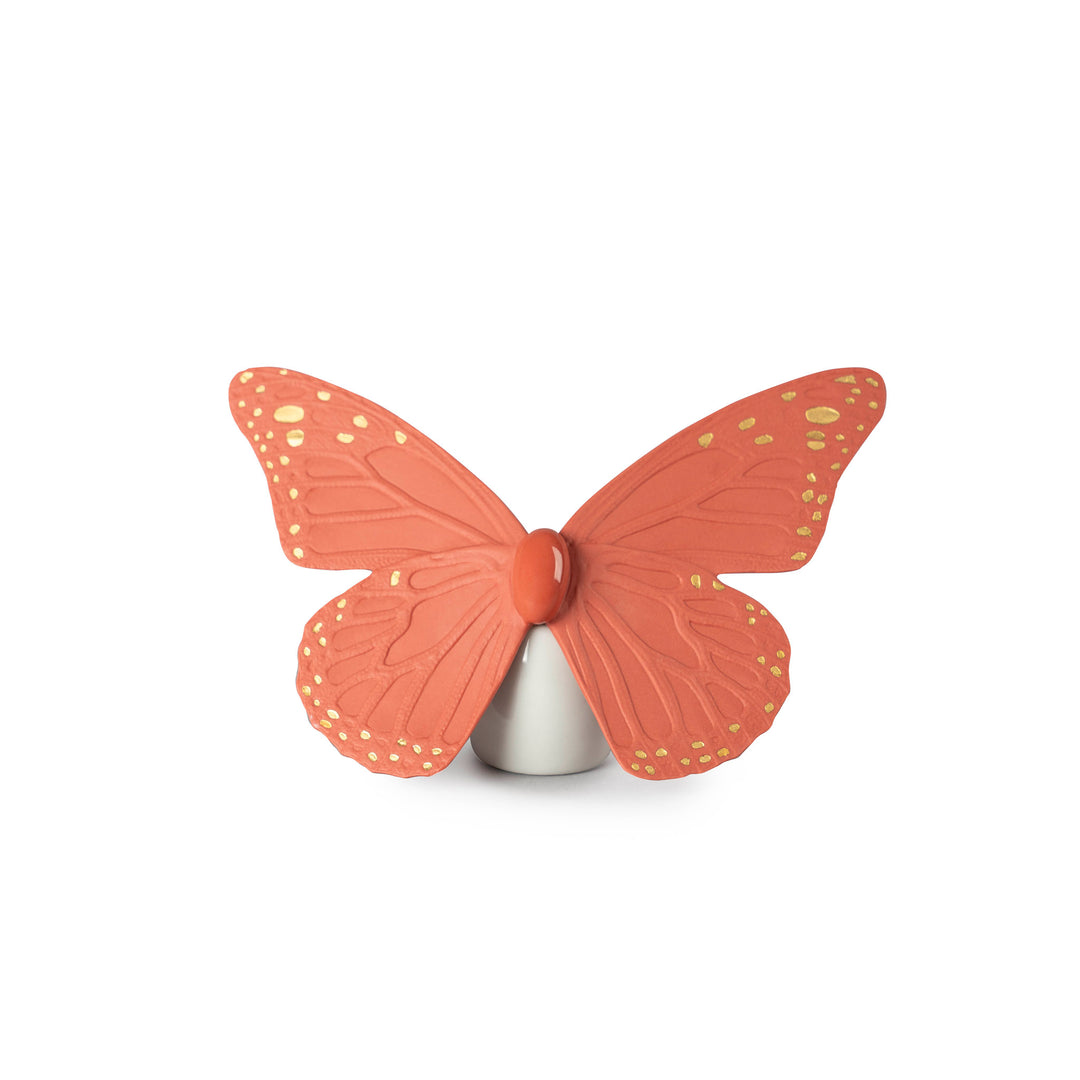Lladro Butterfly Figurine. Golden Luster & Coral - 01009453