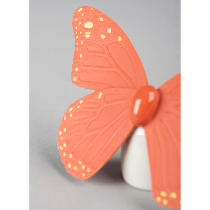 Image 3 Lladro Butterfly Figurine. Golden Luster & Coral - 01009453