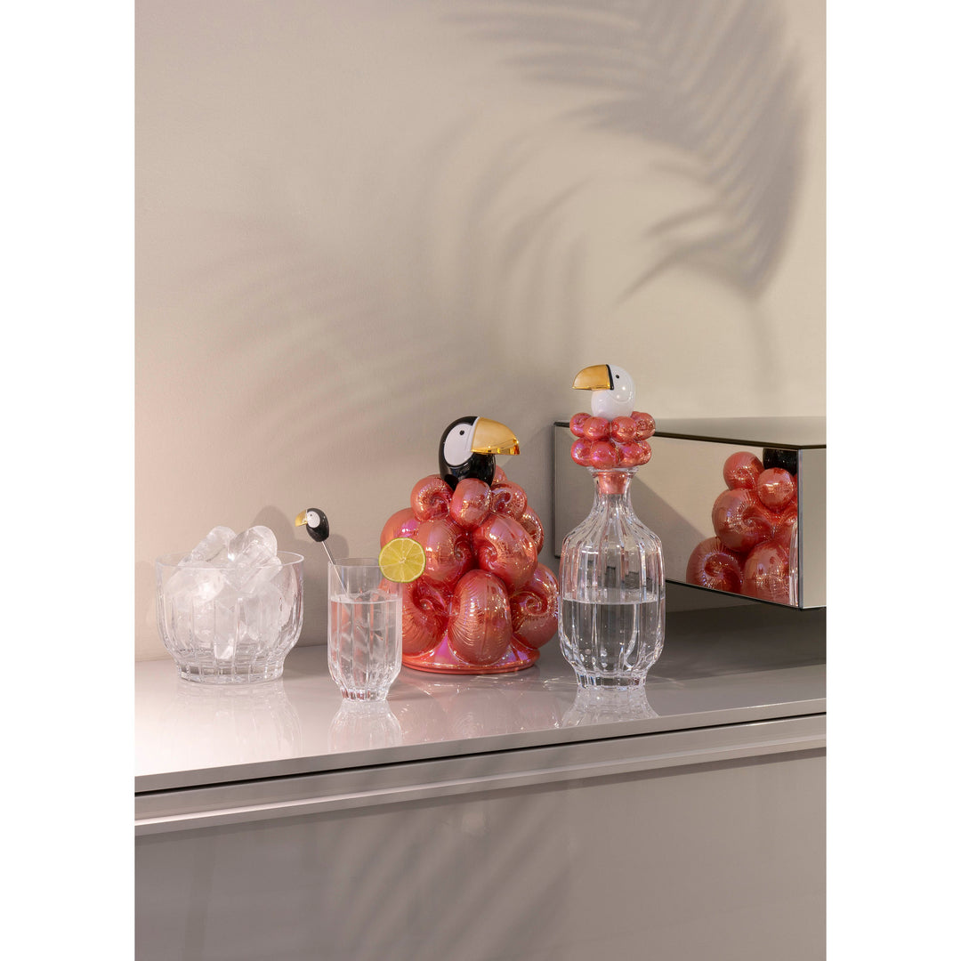 Image 2 Lladro Toucan 2 tall Crystal Glasses + 2 Stirrers Set. Golden Luster - 01009465