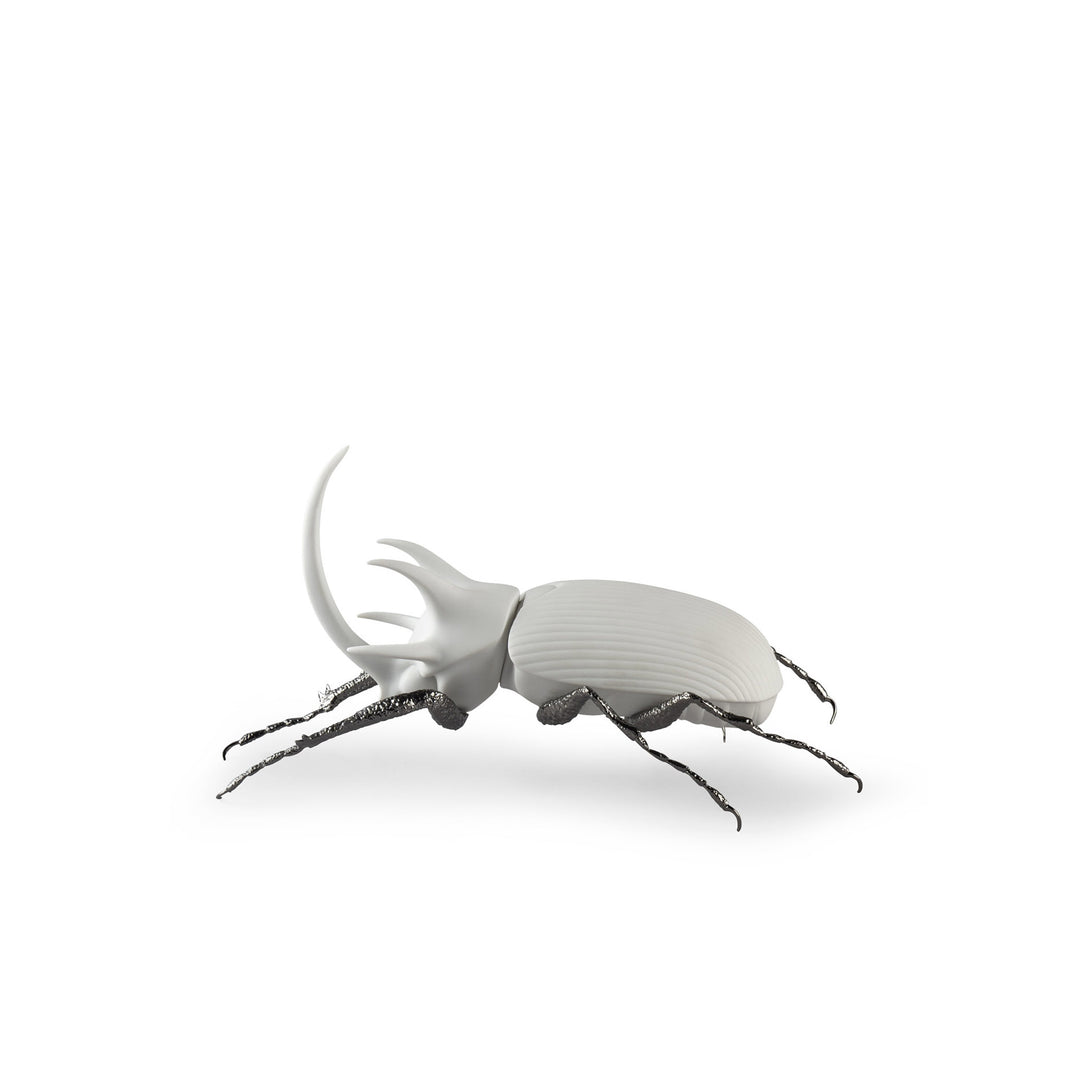 Lladro Rhinoceros Beetle Figurine. Matte White - 01009478
