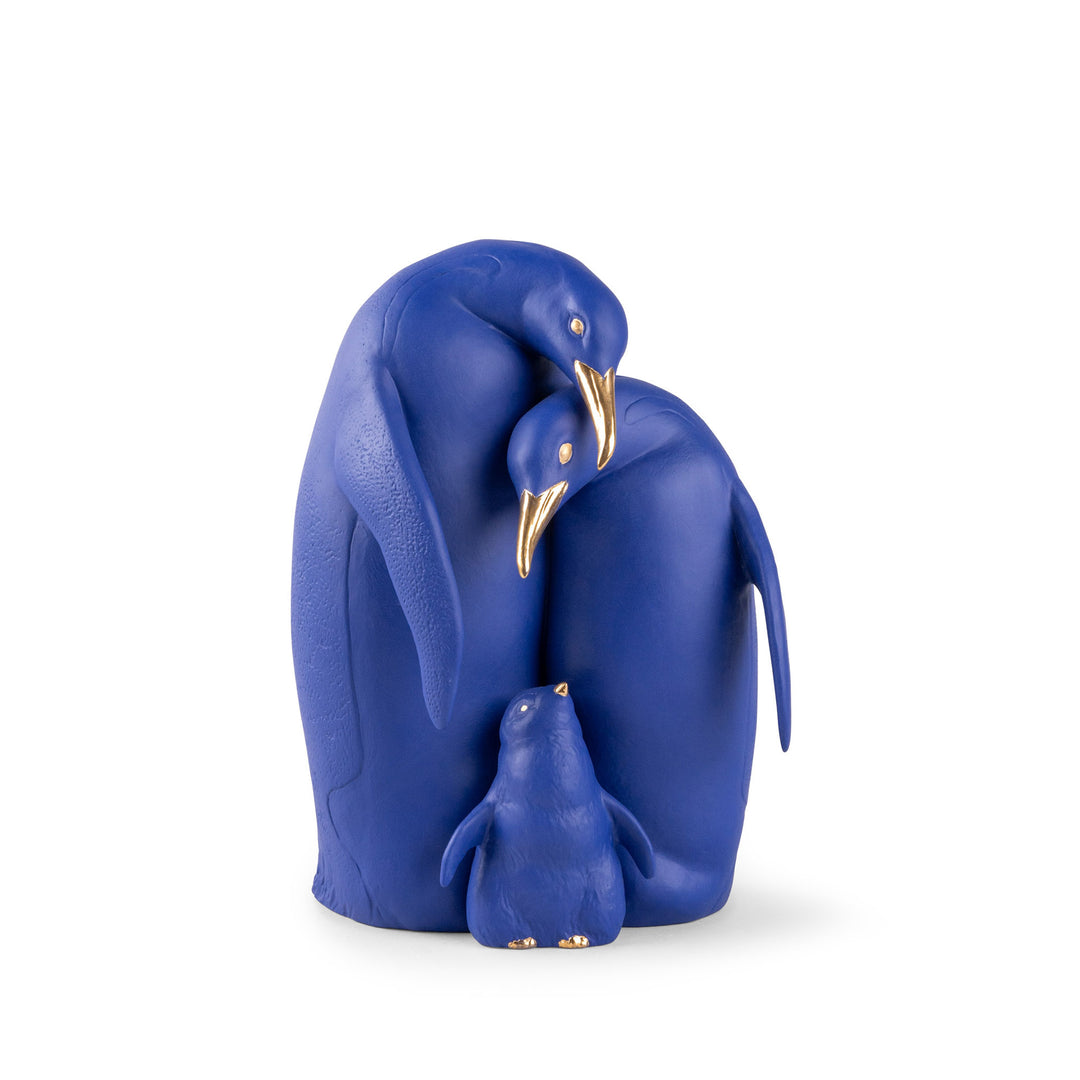 Lladro Penguin family Sculpture. Limited Edition. Blue and Gold - 01009539