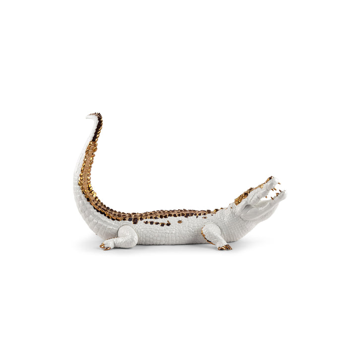 Lladro Crocodile Figurine. White and copper - 01009542